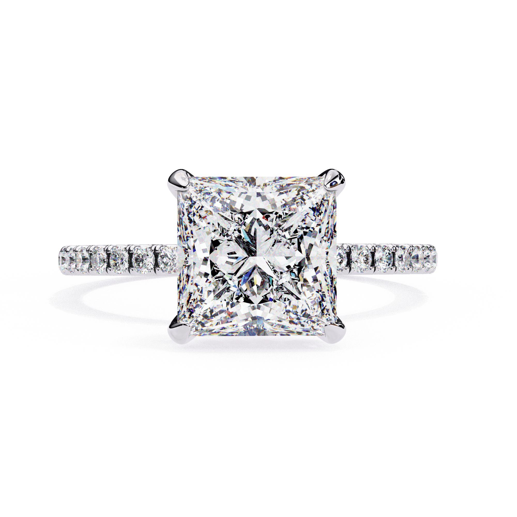 Princess-Cut Diamond Engagement Ring with Pave Band